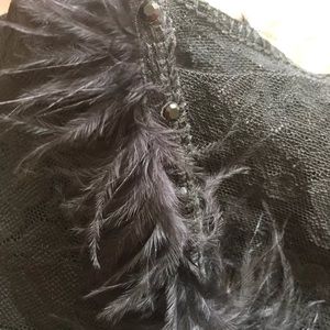 Cherokee Lace top with ostrich feathers, XS